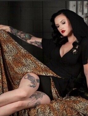 Oblong Box Shop Black Leopard Hooded Wrap Dress 40s Pinup